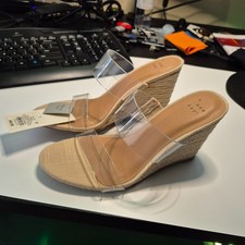 Women's Ansel Double Band Open Toe Wedge Heels with Memory Foam Insole, Size 7