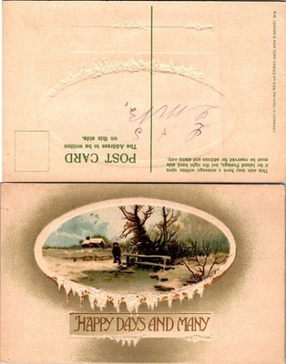 Happy Days And Many Postcard Winter Scene Icicles Printed Germany Unposted