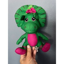Vintage Barney Baby Bop Plush Green Triceratops Dinosaur Pink Bow Stuffed Toy