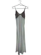 Forever 21 Satin Maxi Slip Dress Cream & Taupe Colorblock Women’s Small