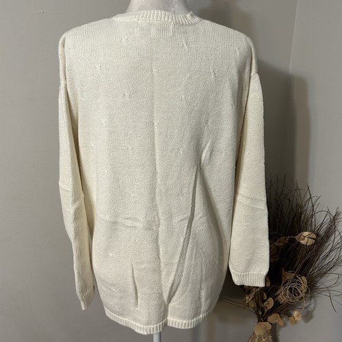Vtg Westbound Women Ivory Cardigan Sweater Cable Knit Button Front V-neck Sz L - Picture 2 of 5
