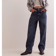 New Free People We The Free Cora Slouchy Jeans Dark Wash Blue Wide Leg Denim 30