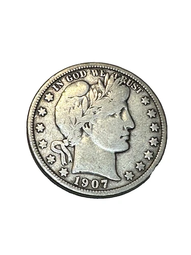 1907-D 50C Barber Silver Half Dollar - Fine