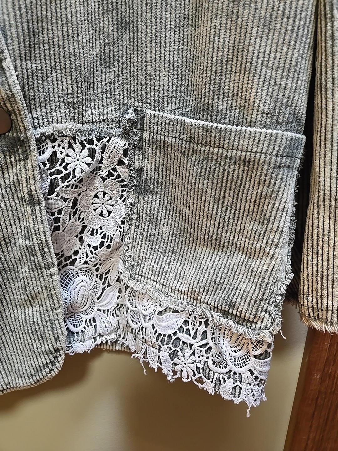 Corduroy jacket with Lace Patchwork  -  by Pol, S… - image 4