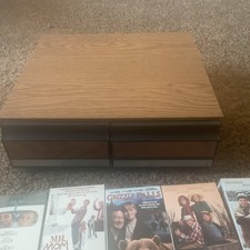 Vintage Faux Wooden 2 Drawer VHS Tape Holder Storage Cabinet Case Holds 24 17vhs