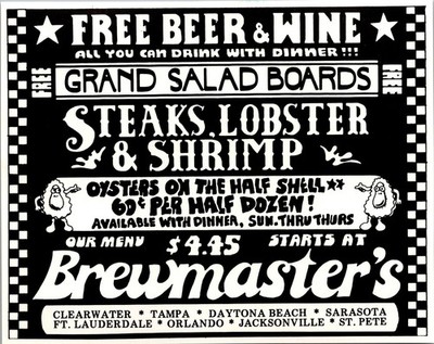 Brewmaster's Free Beer & Wine Grand Salad Boards Sarasota 1978 FL Ad TAK2-H10
