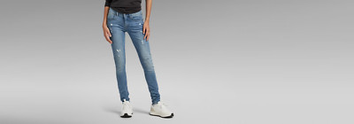 G-Star Lynn D-Mid Waist Super Skinny Distressed Jeans Light Aged Blue W26 L32
