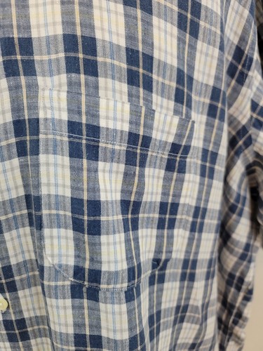 Bullock & Jones Men's 100% Linen Plaid Shirt Blue Gray White Button Up XL EUC - Picture 5 of 10