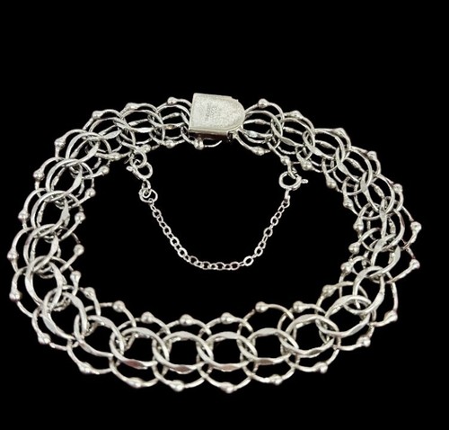 Sterling Silver Elco Triple Circle Link Bracelet 7.5"L 17.8 Grams Stamped Elco