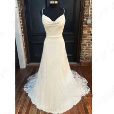 Boho Wedding Dresses Spaghetti Strap Backless Bow Lace Applique Bridal Gowns