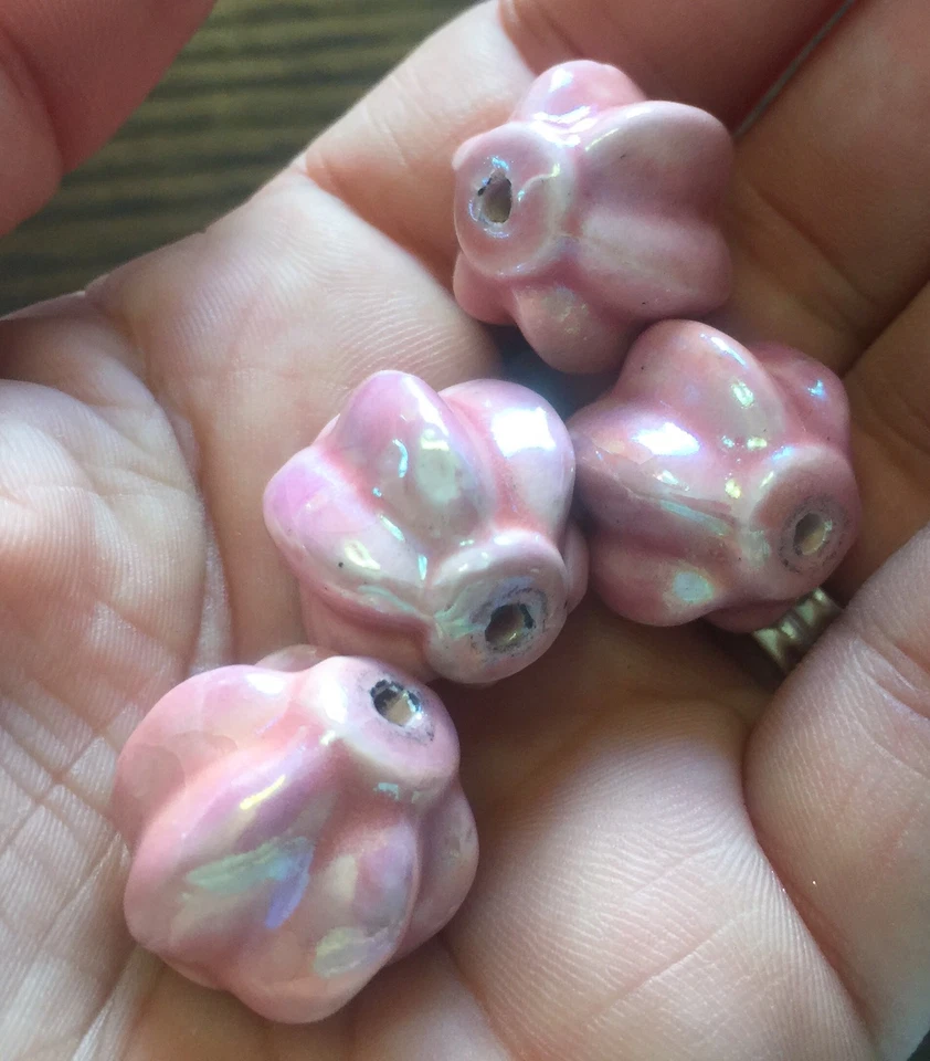 Linterna acanalada grande vintage italiana rosa con efecto AB cuentas de cerámica esmaltada grandes Foto 4 de 4