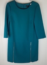 Ann Taylor Dress size 2 green 3/4 sleeve career exposed zipper womens