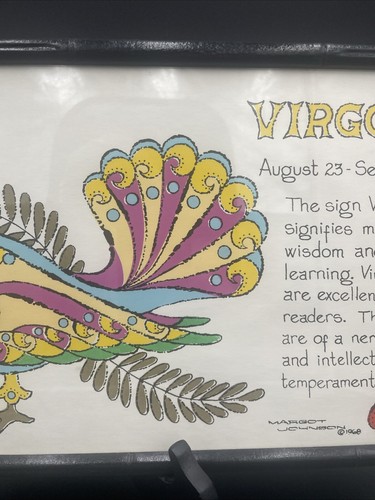 Jungfrau Sternzeichen Horoskop POP Art Margot Johnson Vintage 1968 gerahmt signiert - Bild 5 von 10