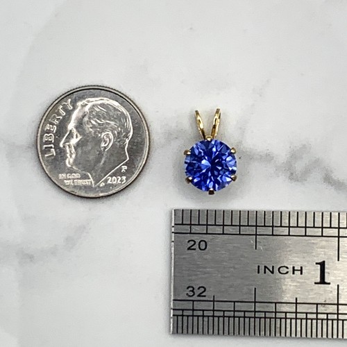 2 CTW Round Blue Cubic Zirconia Pendant Yellow Gold Filled 8 mm - Picture 5 of 7
