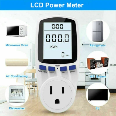 LCD Power Watt Meter Plug Consumption Electricity Usage Energy Amps Volt Monitor