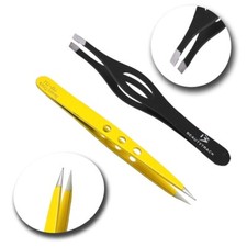 Tweezers Set Professional 2 - Piece Eyebrow Hair Beauty Pluckers Stainless Steel