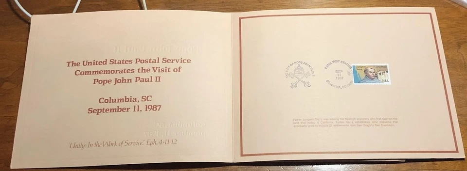 1987 Pope John Paul II Visit to South Carolina US Postal Service Commemorative - Image 2 of 4