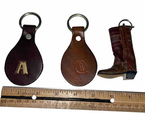 Leather Boot Vintage Keychain Teardrop Shaped Letter “A” & “Q” Key Chain Ring - Picture 3 of 6