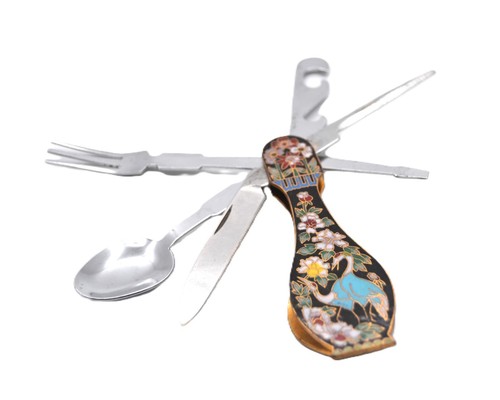 Vintage Cloisonne Multi Tool Pocket Knifes with Fork & Spoon. Hand Crafted - Picture 4 of 5
