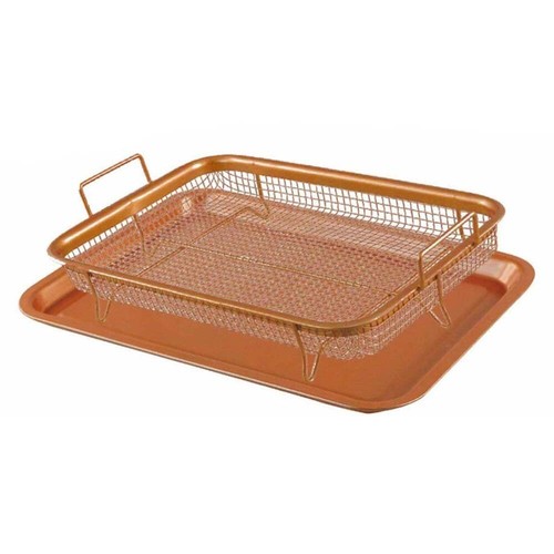 Copper Non-Stick Oven Mesh Baking Tray Chips Crisp Basket Tool New - Picture 5 of 7
