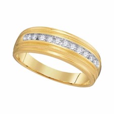10kt Yellow Gold Mens Round Diamond Single Row Milgrain Wedding Band Ring