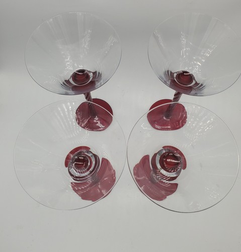 Vintage Bombay Scarlett Ruby Red Twisted Stem Blown Glass Martini Set Of 4 Rare - Picture 2 of 12