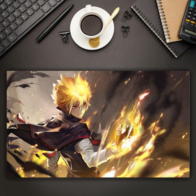 Anime Kateky?? Hitman Reborn! Giotto Flame Yellow Eyes Playmat mat CCG custom