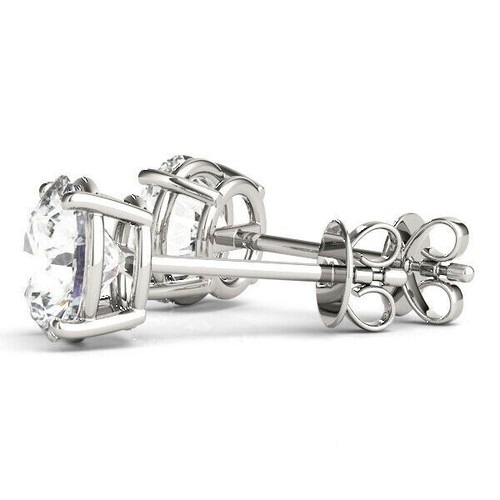 Diamond Earrings Stud F VS2 Round 2 1/2 Ct Certified Labcreated 14K White Gold - Picture 12 of 12