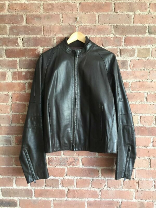 VINTAGE Donna Karan Men's Leather Moto Jacket Brown, Size XL VINTAGE Donna Karan Men's Leather Moto Jacket Brown, Size XL