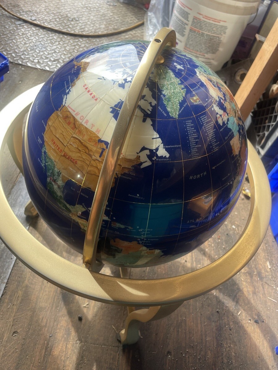 置物 Supreme MAN GLOBE Real Lapis Gemstone globe With A Compass On The Bottom Brass