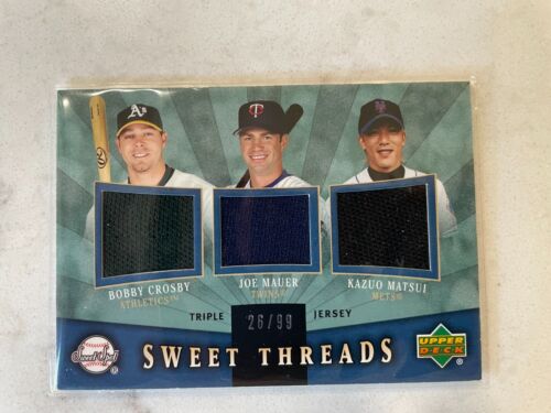 2004 Sweet Spot Triple Game Used Jersey Relic Mauer Matsui Crosby HOF /99