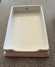 Frontgate Ceramic Guest Towel Tray White Silver Trim