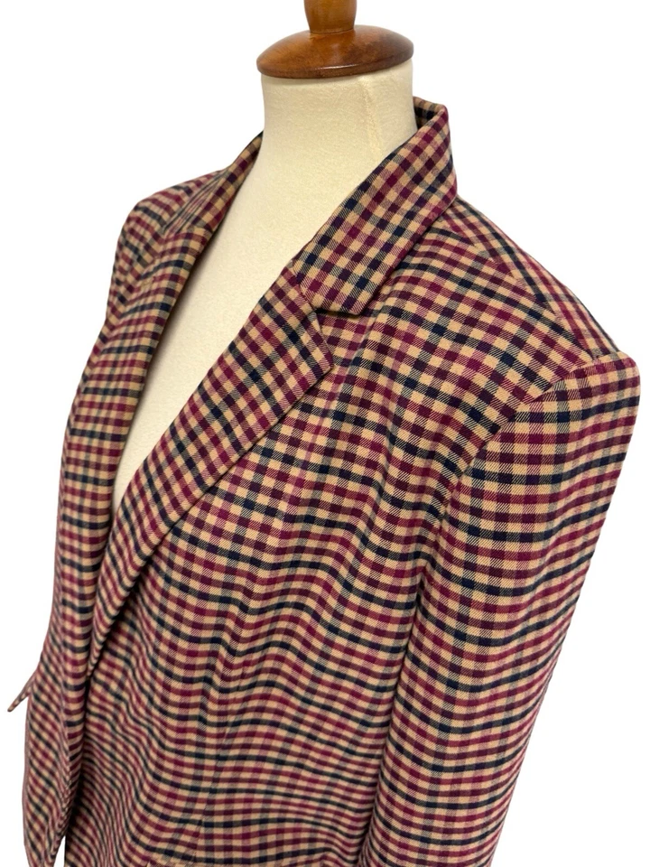 Blazer Merona para mujer color borgoña y marrón a cuadros de guinga con cuello abotonado talla 18 Foto 4 de 4