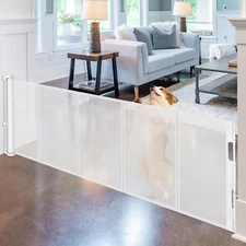 Reinforced 18" Tall Retractable Gate Step over Dog Gate, 55" Wide Mesh Gate Shor