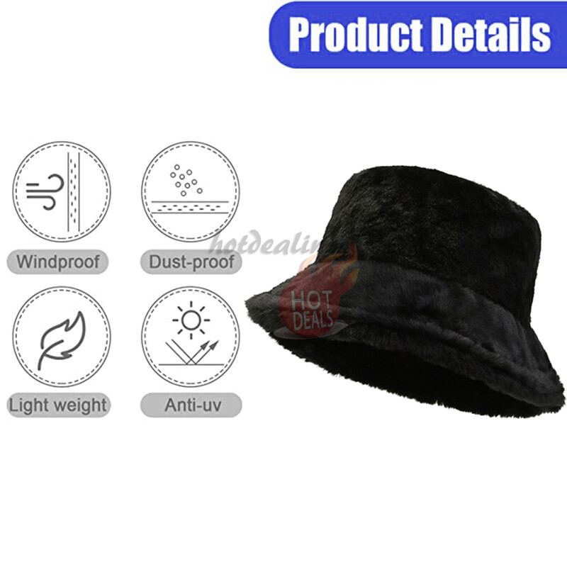Women Winter Plush Bucket Hat Warm Solid Color Faux Fur  display picture 2