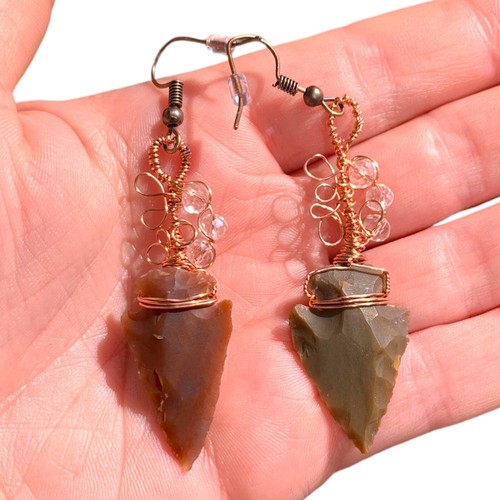 Jasper Arrowhead Earrings • Copper Wire Wrap • Native American Inspired Jewelry - Picture 6 of 7