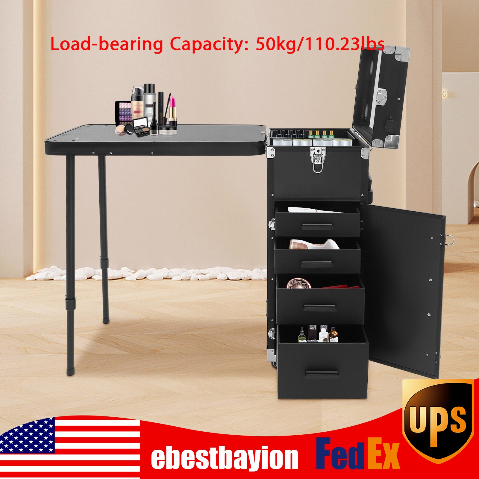 Rolling Makeup Train Case for Travel Cosmetic Storage and Organization  