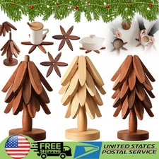 Foldable Wooden Trivets for Hot Dishes, Cup Coaster Set, Tree Shape Trivet Set