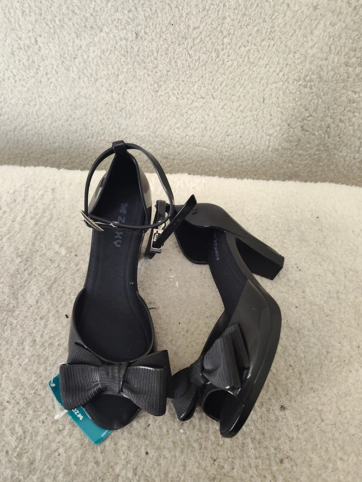 Zaxy Women Diva Top II Heels 6 Black Peep Toe Buckle Ankle Block Heeled Shoes - Image 4 of 4