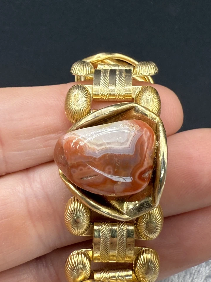 Vintage Stone Bracelet Gold Tone Book Chain 6.5" - Image 3 of 4