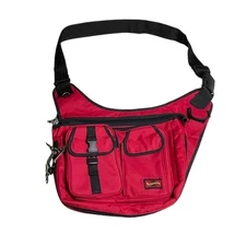 Red Sling Bag Crossbody Messenger Bag Multiple Pockets Adjustable Strap