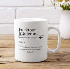 Fucktose Intolerant Definition Mug, Funny Coffee Cup, Sarcastic Gift