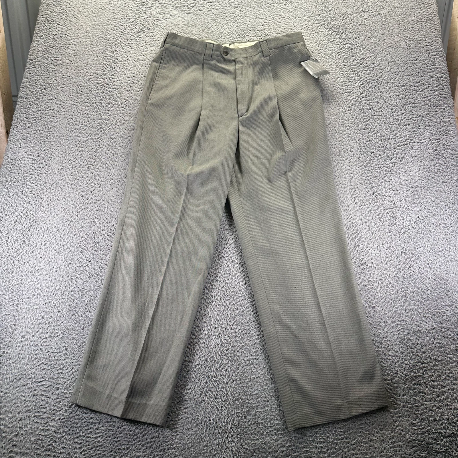 Geoffrey Beene Pant Men 34x34 Gray Polyester Dress Pleated Preppy Office Career