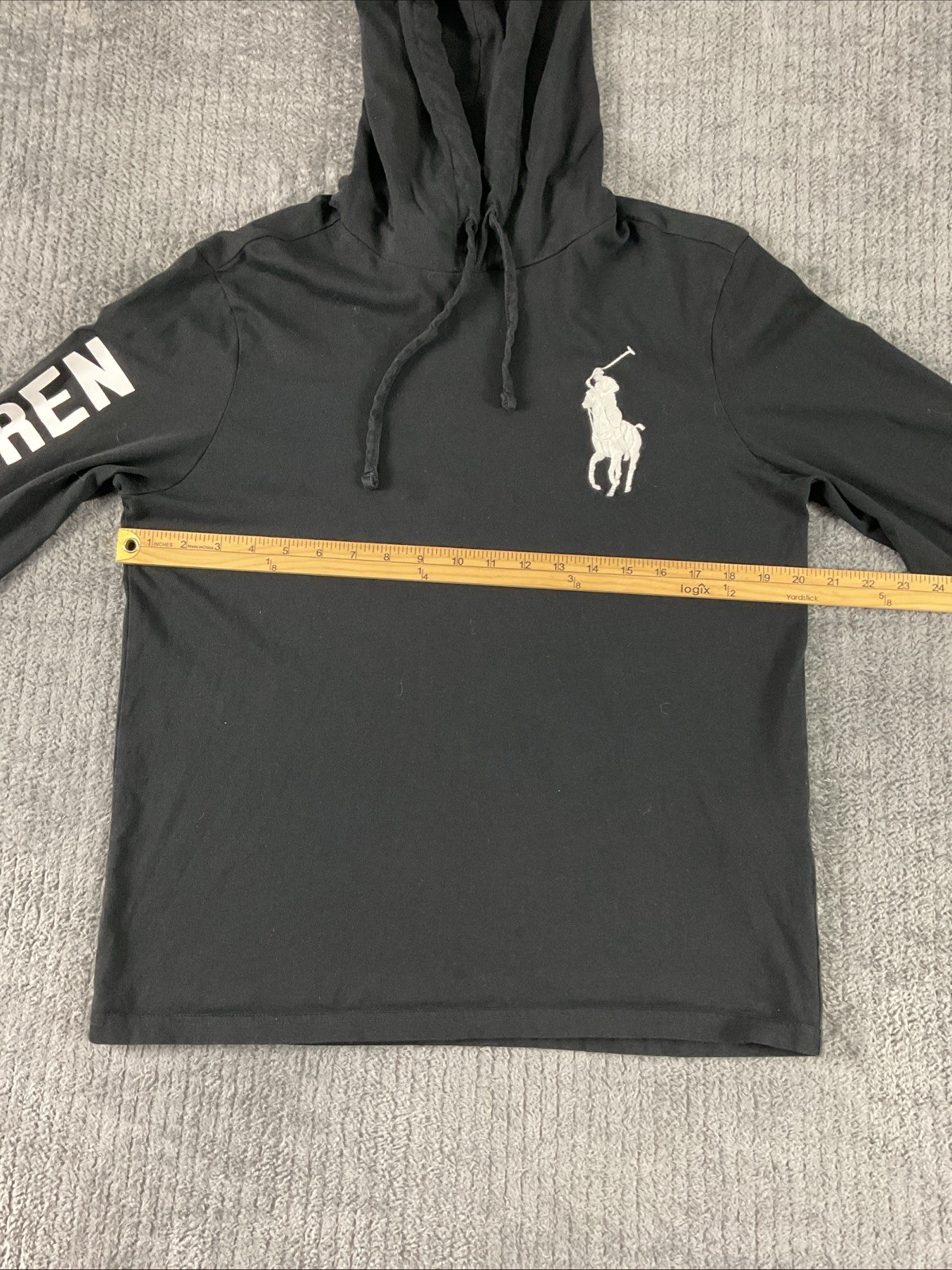 Polo Ralph Lauren felpa con cappuccio uomo grigio medio leggero grande pony spellout bandiera USA
