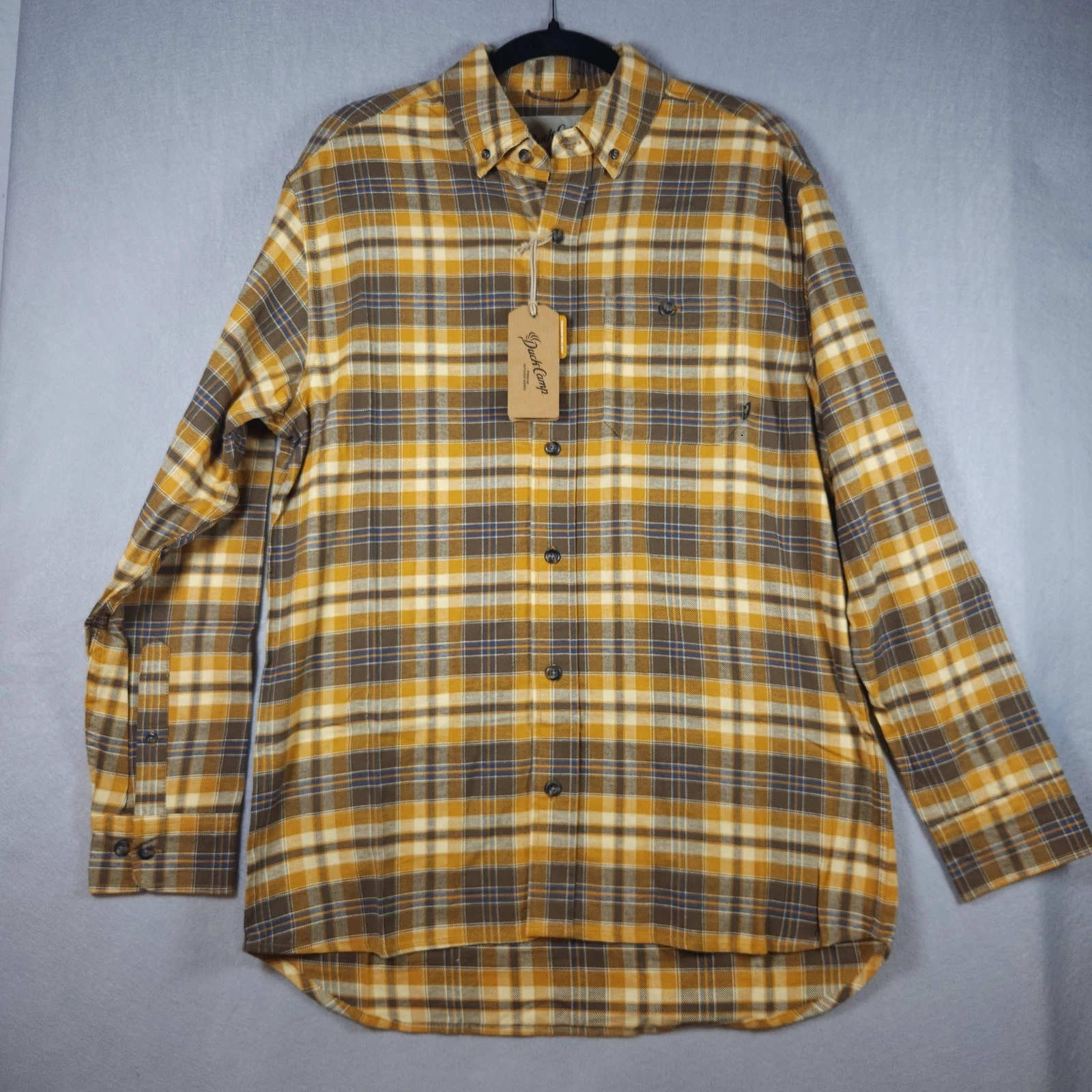 Duck Camp Shirt Mens Medium Yellow Plaid Flannel Long Sleeve Button Front Casual