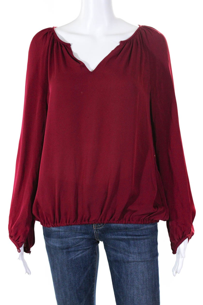 Diane Von Furstenberg Womens Silk Crepe V-Neck Blouse Dark Pink Size P LL19LLFree Shipping in US $100+ Orders | $6.95 Orders Below