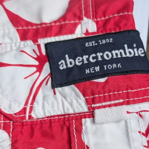 Boys Abercrombie & Fitch Swim Trunks Board Shorts Y2K Red Retro Tropical XL - Picture 4 of 7