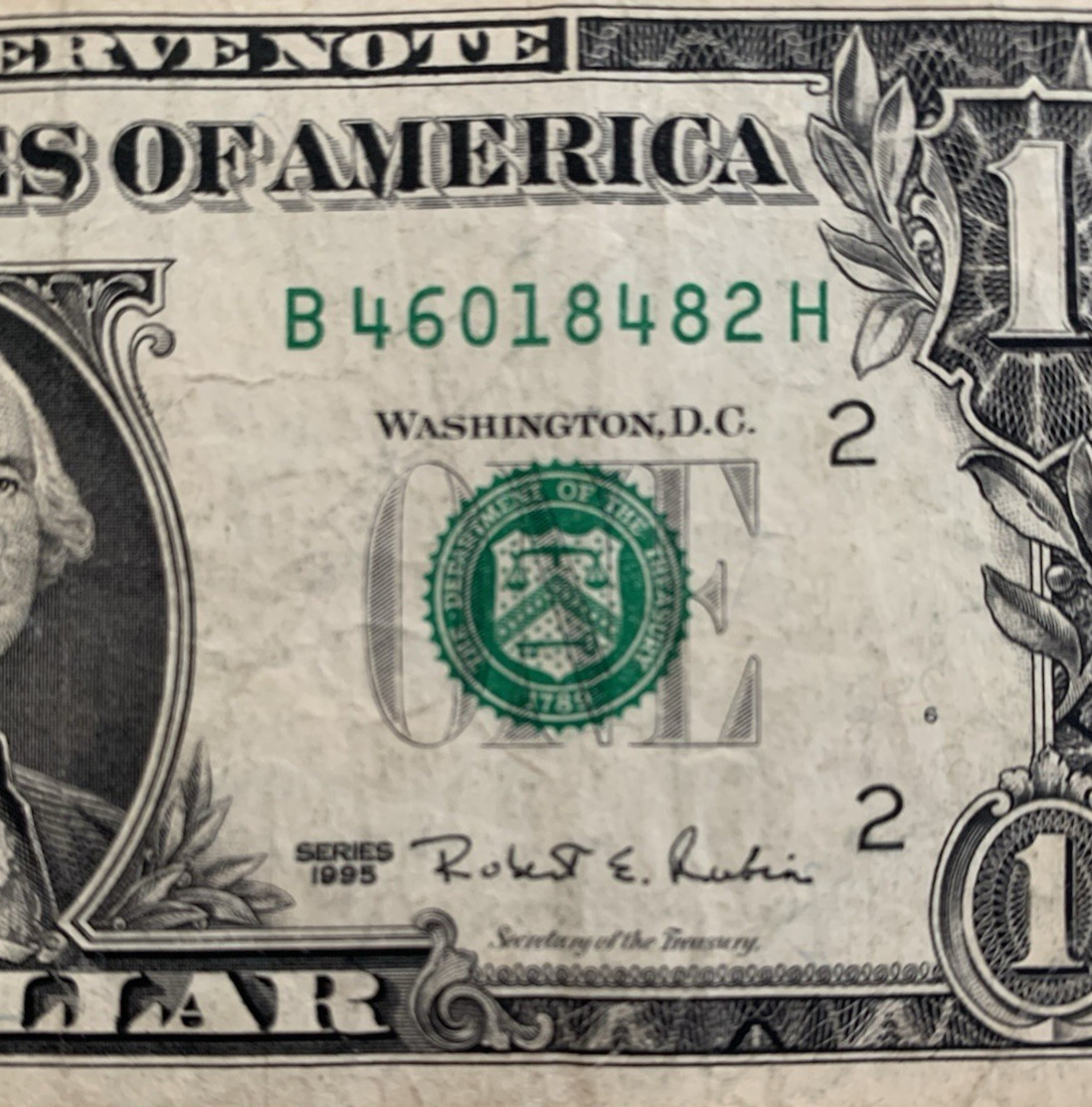 $1 ONE DOLLAR BILL Web Note 1995 B H Block Plate # 6 / 12 Experimental Press