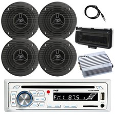 Pyle Marine CD Receiver, 3.5" 75W Speakers QTY 4 , Amp, Cover White , Antenna