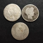 Lot of 3 1899 1914  xxxx Barber Dimes Coins, 10c  90% Silver
